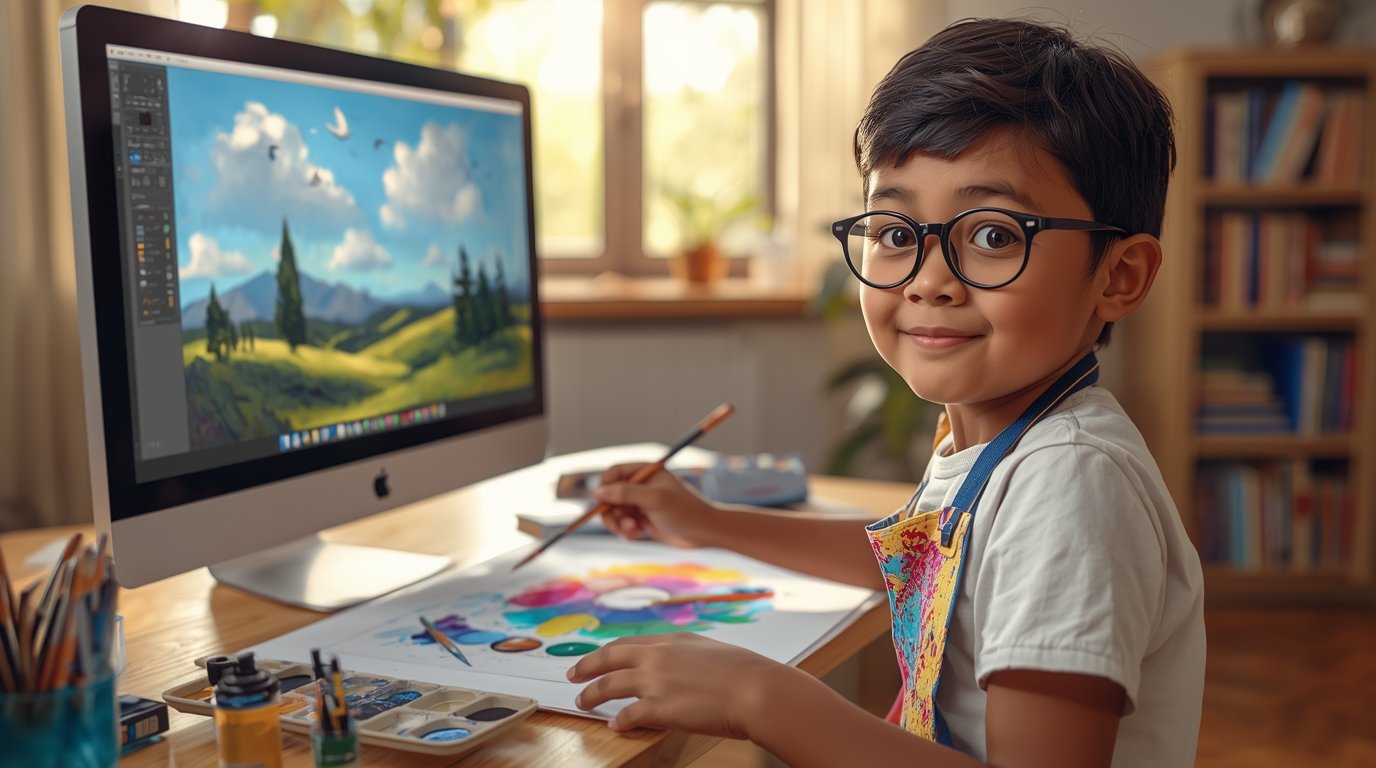 Opiskelija maalaa Zlaxplexjroz verkkomaalauskoulussa